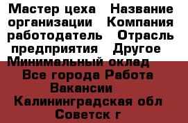 Мастер цеха › Название организации ­ Компания-работодатель › Отрасль предприятия ­ Другое › Минимальный оклад ­ 1 - Все города Работа » Вакансии   . Калининградская обл.,Советск г.